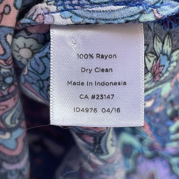 Talbots Blue, Aqua, Teal and Purple Paisley Long Sleeve Blouse - Picture 7 of 11